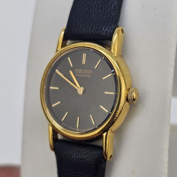 VTG Seiko Women\'s Watch 20MM Black Dial New Leather Bands Up to 6.5\